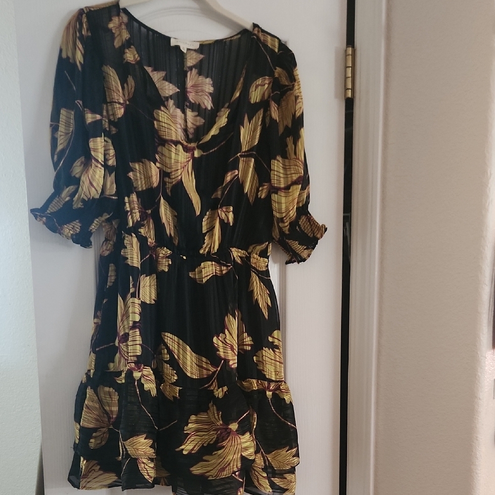 MELLODAY Black‎ and Yellow Puff Sleeve Dress, Size Medium
